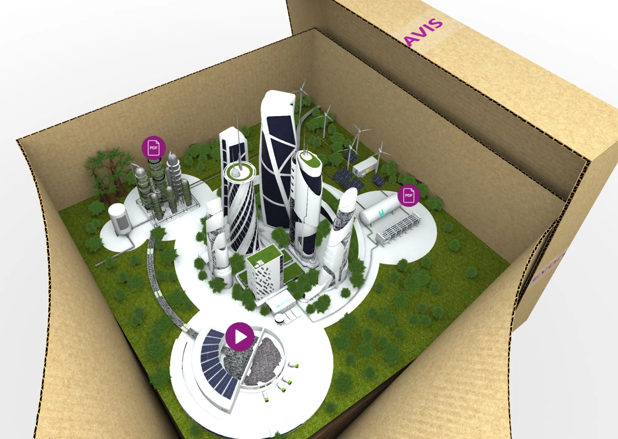 Evonik-3D-Miniaturwelt in einer offenen Box