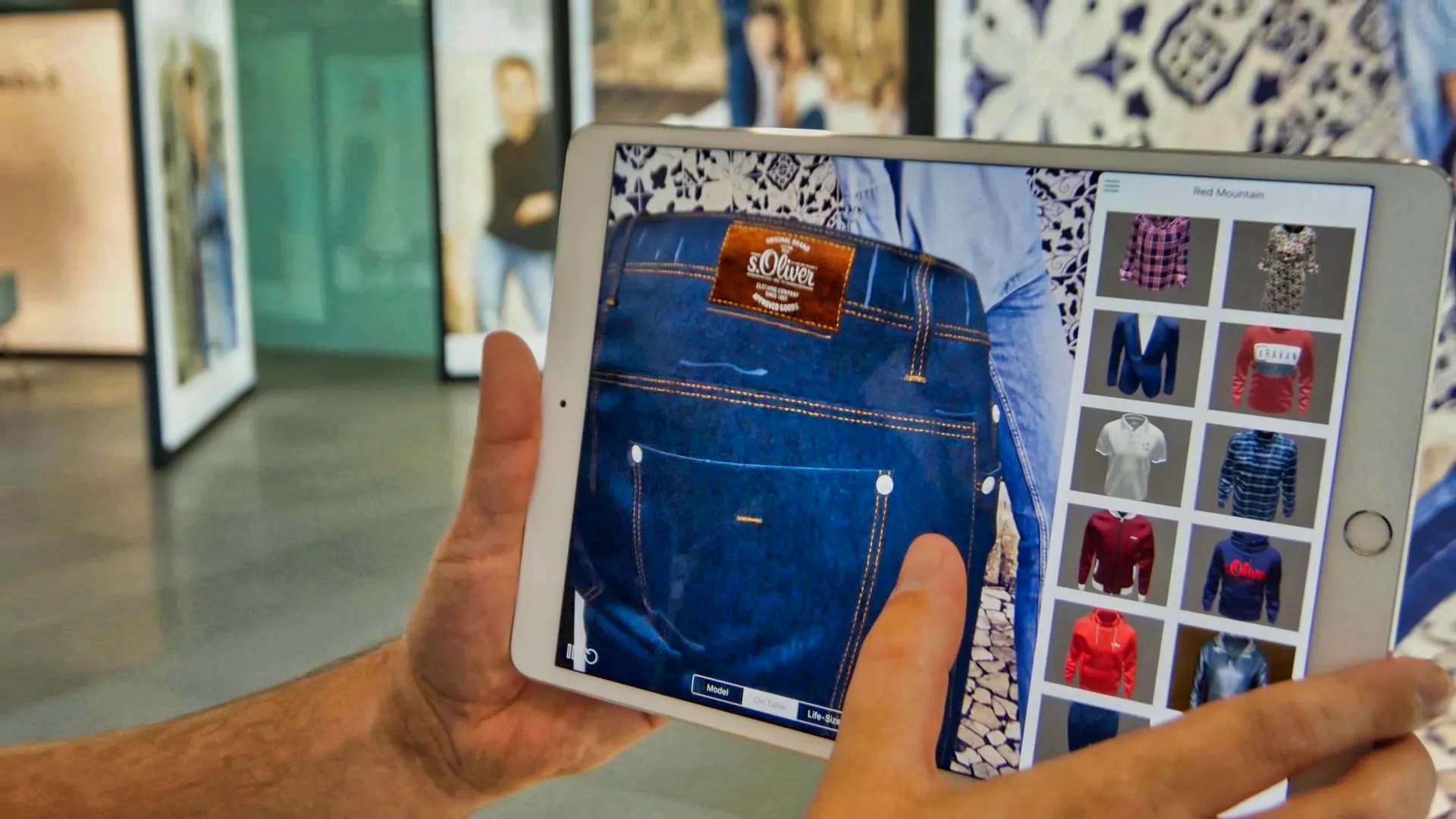 s.Oliver VR showroom with garments on a table